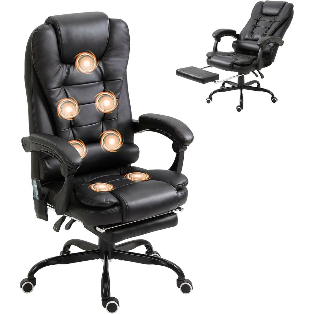 Massage - 7-Punkt-Vibrationsmassage-Bürostuhl, hohe Rückenlehne, schwarz | Computerstuhl,
