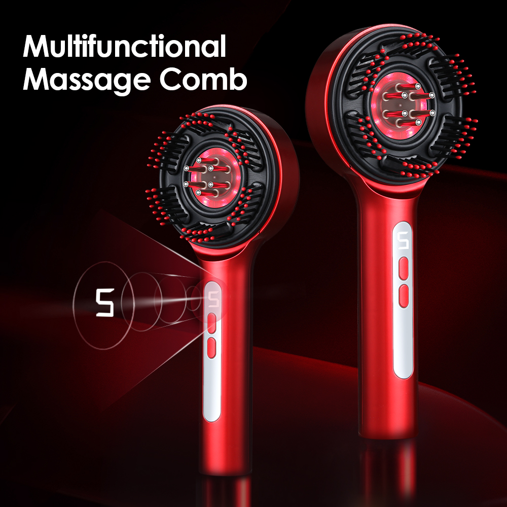Hair Care - Elektrischer Kopfhaut-Massagekamm mit 3-Farben-LED-Licht, 6ml nachfüllbarem