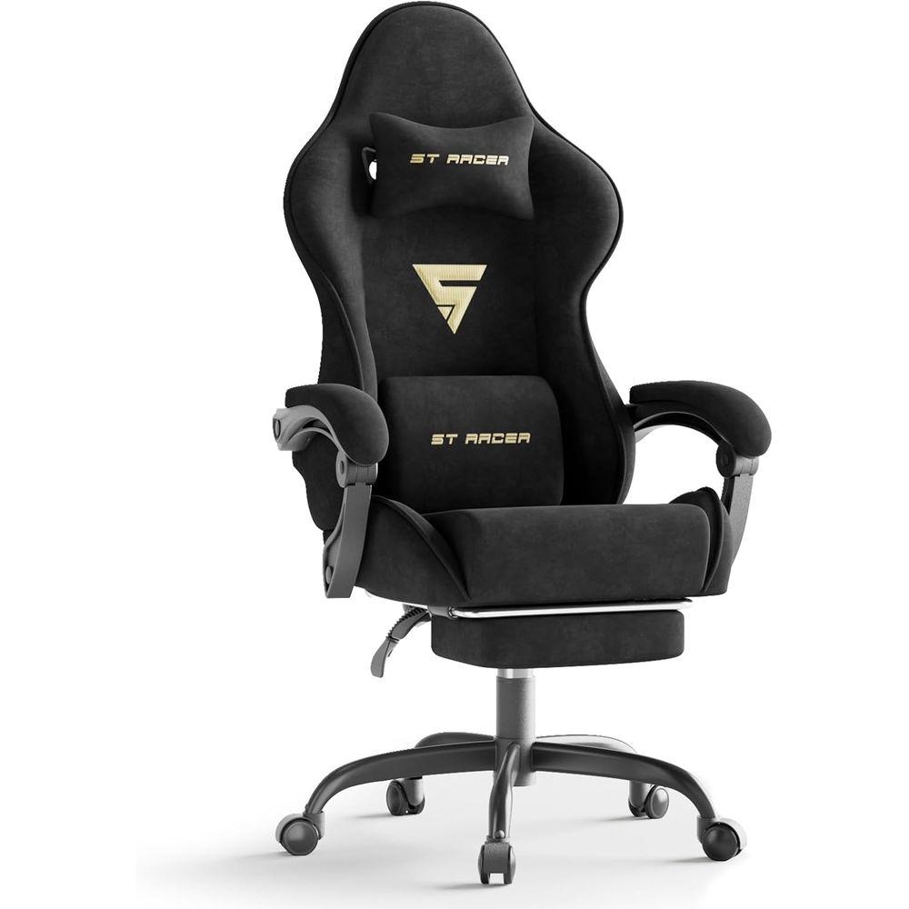 Massage - Ergonomischer Gaming-Stuhl aus Samtstoff mit Fußstütze
