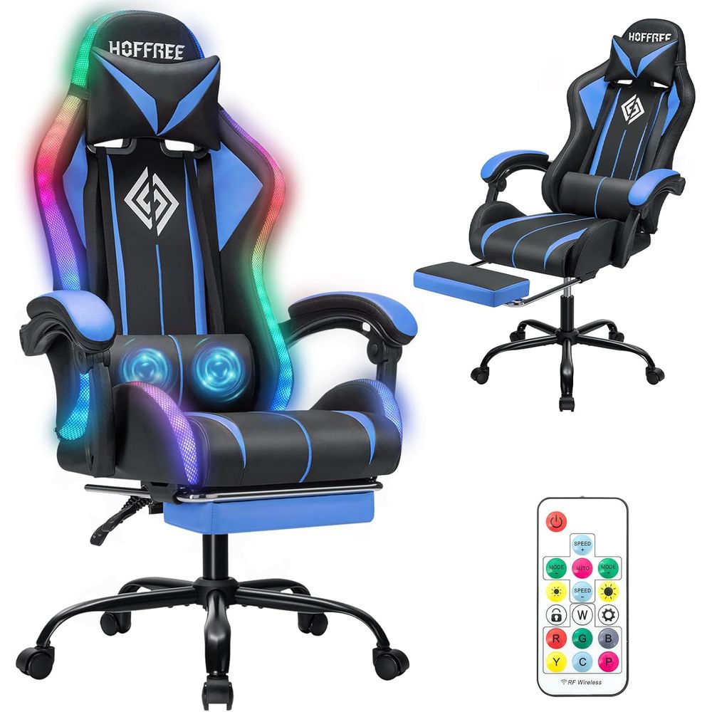 Massage - LED-Gaming-Stuhl mit Massage RGB-Beleuchtung Computer-Spielstuhl -